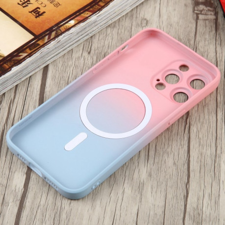 Противоударный чехол Liquid Silicone Full (Magsafe) для iPhone 15 - розово-синий