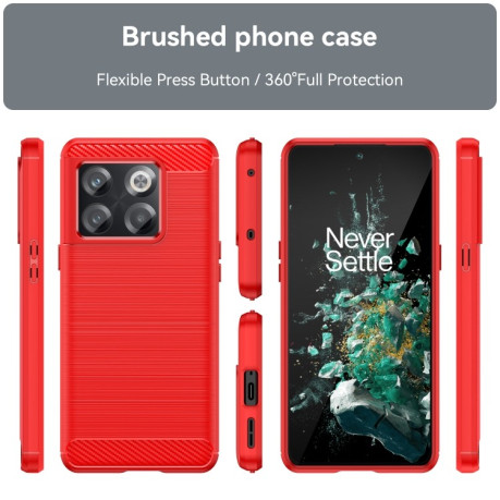 Протиударний чохол Brushed Texture Carbon Fiber на OnePlus 10T/Ace Pro - червоний