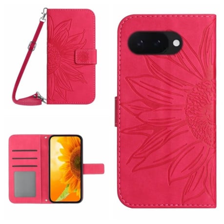 Чохол-книжка Skin Feel Sun Flower для Google Pixel 9a - пурпурно-червоний
