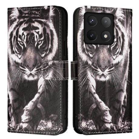 Чехол-книжка Colored Drawing Pattern Plain Weave Leather для Xiaomi 14T Pro - Black And White Tiger