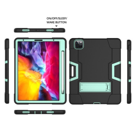 Противоударный чехол с подставкой Color Robot на iPad Pro 11  (2020)/Pro 11 2018- черный с мятно-зеленым
