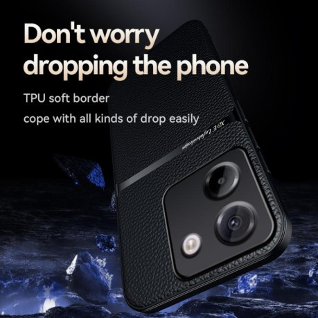 Противоударный чехол Litchi Leather Magnetic Full Coverage Shockproof на Xiaomi Poco M7 Pro 5G - зеленый