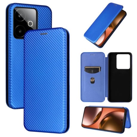 Чехол-книжка Carbon Fiber Texture на Realme GT 7 - синий