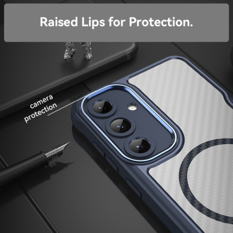 Ударозащитный чехол Carbon Fiber Texture MagSafe Translucent на Samsung Galaxy S25+ 5G - синий