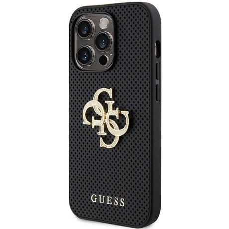 Оригинальный чехол Guess Leather Perforated Glitter Logo для iPhone 15 Pro - Black