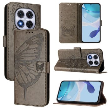 Чохол-книжка з тисненням &quot;метелика&quot; та магнітним хлястиком на Xiaomi Poco X7 - сірий