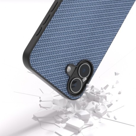 Ударозащитный чехол Carbon Fiber Texture Protective на iPhone 16 Plus - голубой
