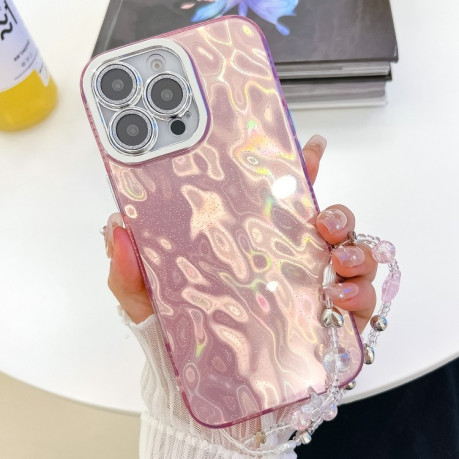 Противоударный чехол Plating Glitter Texture Chain для iPhone 16 Pro - Pink Wrinkles