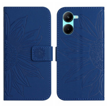 Чехол-книжка Skin Feel с рисунком подсолнуха на Realme 10 4G - темно-синий