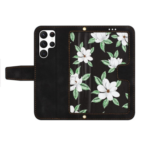 Чехол-книжка Floral Pattern Leather для Samsung Galaxy S25 Ultra 5G - черный