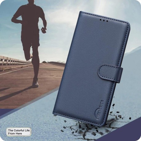 Чехол-книжка Litchi Texture RFID Anti-theft Leather для Xiaomi Redmi Note 14 4G - синий