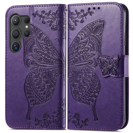 Чехол-книжка Butterfly Love Flower Embossed для Samsung Galaxy S24 Ultra 5G - фиолетовый