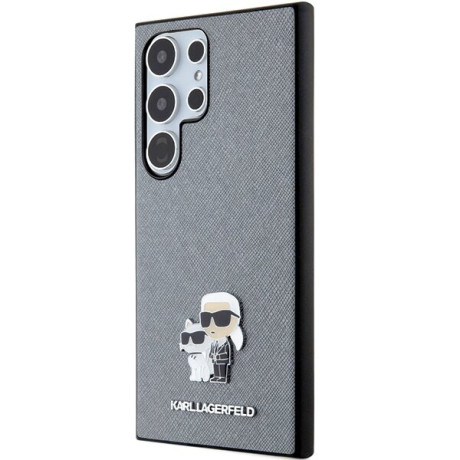 Оригінальний чохол Karl Lagerfeld Saffiano Karl &amp; Choupette Metal Pin для Samsung Galaxy S24 Ultra - Gray/gray(KLHCS24LPSAKCMPG)