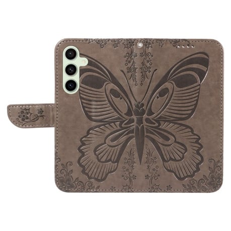 Чехол-книжка Swallowtail Butterfly Embossed Leather для Samsung Galaxy S24 FE 5G - серый