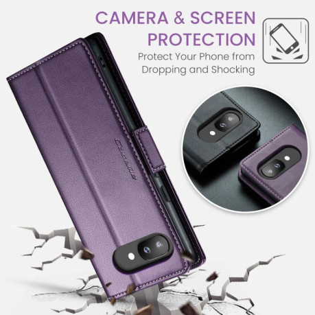 Чехол-книжка CaseMe 023 Butterfly Buckle Litchi Texture RFID Anti-theft Leather для Google Pixel 9a - фиолетовый
