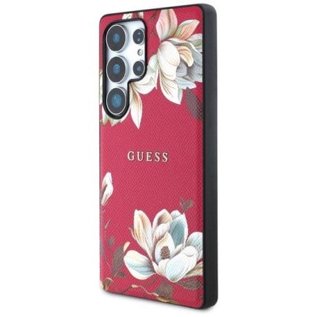 Оригінальний чохол Guess Grained Printed Flower Pattern MagSafe для Samsung Galaxy S25 Ultra - Fuchsia