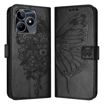 Чехол-книжка с тиснением “бабочки” и магнитным хлястиком на Realme Note 50 4G Global / C51 4G - черный