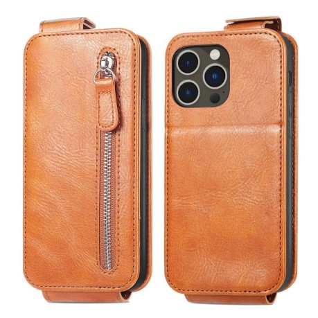 Флип-чехол Zipper Wallet Vertical для iPhone 15 Pro Max - коричневый