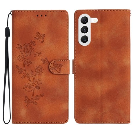 Чехол-книжка Flower Butterfly Embossing для Samsung Galaxy S24 5G - коричневый