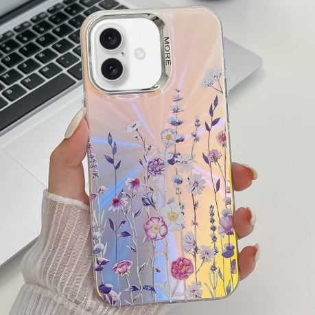 Чехол Electroplating Laser Flower Texture для iPhone 16 Plus - Flower