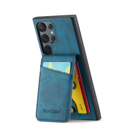 Протиударний чохол Fierre Shann Crazy Horse Card Holder на Samsung Galaxy S24 Ultra 5G - синій