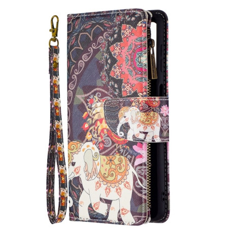 Чехол-кошелек Colored Drawing Pattern Zipper для Samsung Galaxy M52 5G - Flower Elephants