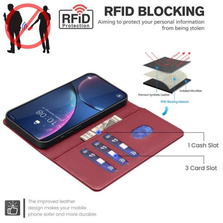 Чехол-книжка Litchi Texture RFID Anti-theft Leather для Xiaomi  Redmi Note 14 Pro 4G - красный