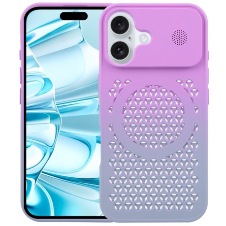 Противоударный чехол Gradient Color Honeycomb Aromatherapy MagSafe для iPhone 16 - Purple Grey