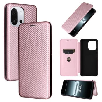 Чехол-книжка Carbon Fiber Texture на OnePlus 13T - розовый