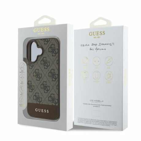 Оригинальный чехол Guess 4G Bottom Stripe для iPhone 16 - Brown