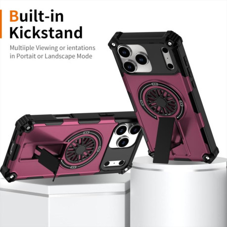 Противоударный чехол Shockproof Kickstand Metallic Shaft MagSafe на iPhone 17 Pro - фиолетовый