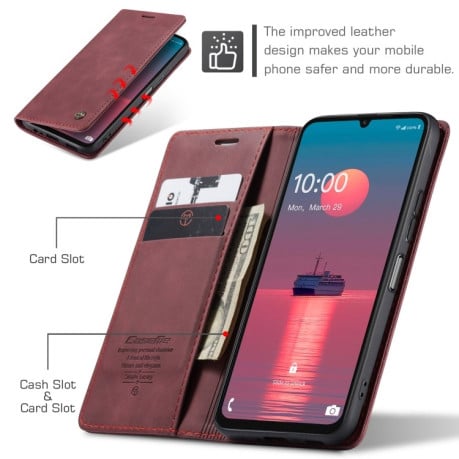 Чехол-книжка CaseMe-013 многофункциональный с кармашком на карт на Samsung Galaxy A07/A06 - красный
