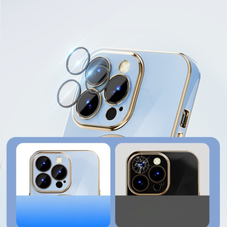 Противоударный чехол 6D Gold Plated Magsafe на  iPhone 14 - голубой