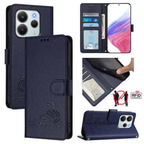 Чехол-книжка Cat Embossing Pattern на Xiaomi Redmi Note 14 4G 164.84mm - синий