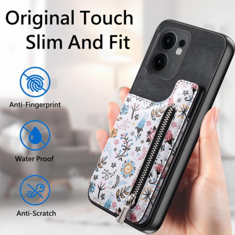 Противоударный чехол Retro Painted Zipper Wallet для OPPO Reno13 F 5G - черный