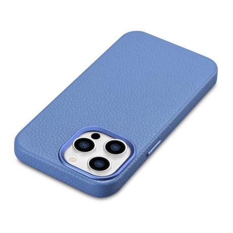 Кожаный чехол iCarer Litchi Premium для iPhone 14 Pro - светло-синий