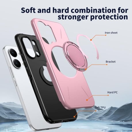 Чохол Metal Rotation Holder MagSafe TPU Hybrid PC з металевим поворотним тримачем і MagSafe на Xiaomi Redmi Turbo 5 Max 5G / Poco X8 Pro Max 5G — рожевий