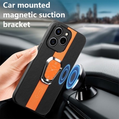 Чехол Magnetic Litchi Leather Back Phone Case with Holder для Realme C63 - оранжевый