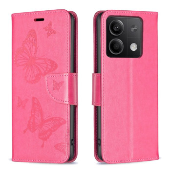Чехол-книжка Butterflies Pattern на   Xiaomi Redmi Note 13 4G - пурпурно-красный