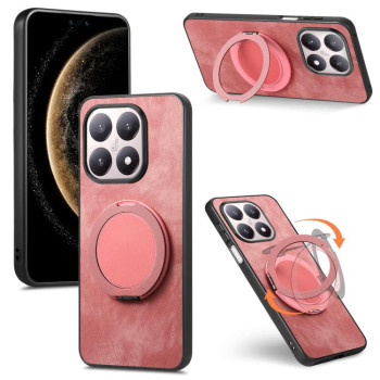 Чехол Retro Leather Rotation Round Holder с поворотным круглым держателем на Xiaomi 15T — розовый