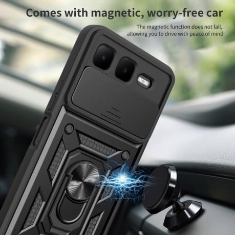 Чехол со шторкой на камеры Sliding Camshield и кармашком для карт на Infinix Smart 10 Plus 4G - синий