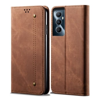 Чехол-книжка с джинсовой тканью casual на Realme C65 4G - коричневый