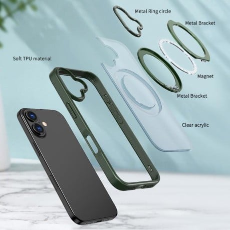 Чехол kalebol с MagSafe и подставкой 360 Metal Ring Holder на iPhone 17 - зеленый