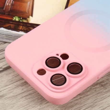 Противоударный чехол Liquid Silicone Full (Magsafe) для iPhone 15 Pro - розово-синий