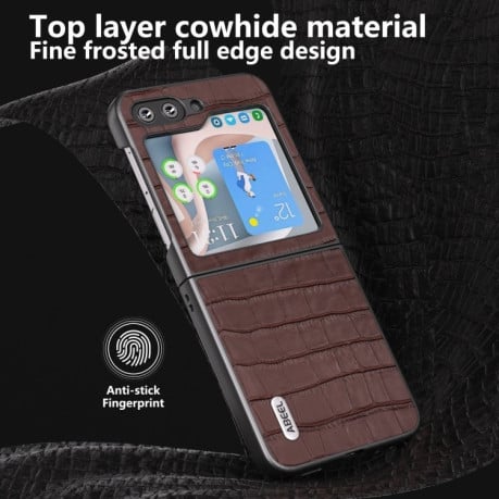 Противоударный чехол ABEEL Crocodile Texture Genuine Leather для Samsung Galaxy  Flip 6 - коричневый