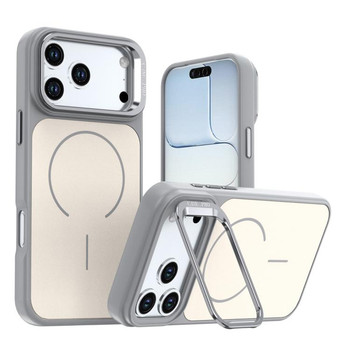 Чохол Bright Color Contrast Skin-feel Camera Bracket з MagSafe і підставкою біля камери на iPhone 18 Pro Max — сірий