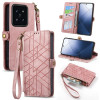 Чохол-книжка Geometric Zipper Wallet Side Buckle Leather для Xiaomi 14 - рожевий