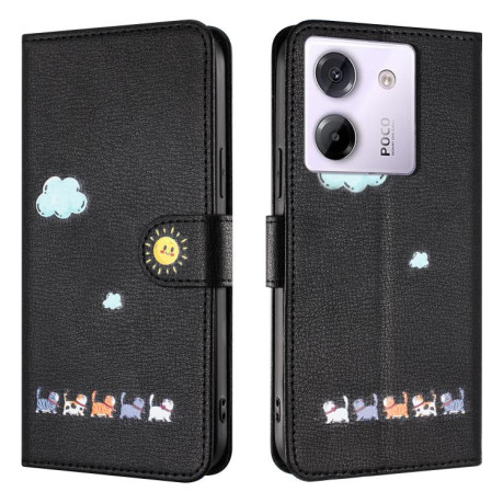 Чохол-книжка Cartoon Cats Leather для Xiaomi Poco M7 Pro 5G Global - чорний