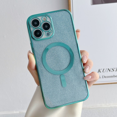 Противоударный чехол Plating Magsafe Glitter для iPhone14 Pro Max - зеленый