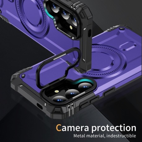 Противоударный чехол MagSafe Lens Holder PC Hybrid TPU для Samsung Galaxy S25+ 5G - фиолетовый